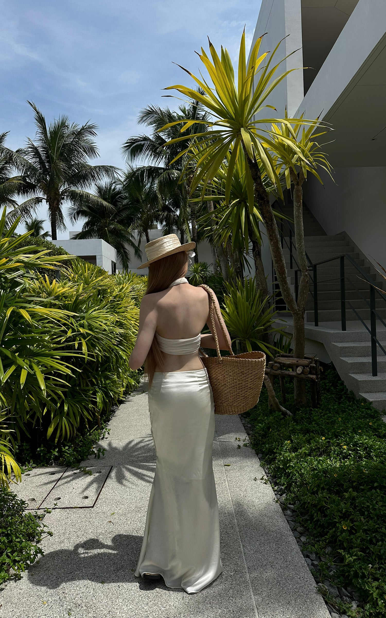 Rase le sol Ruched Halter Top &amp; Draped Maxi Skirt Set