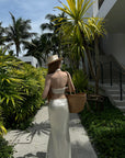 Rase le sol Ruched Halter Top & Draped Maxi Skirt Set