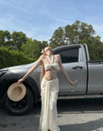 Rase le sol Ruched Halter Top & Draped Maxi Skirt Set
