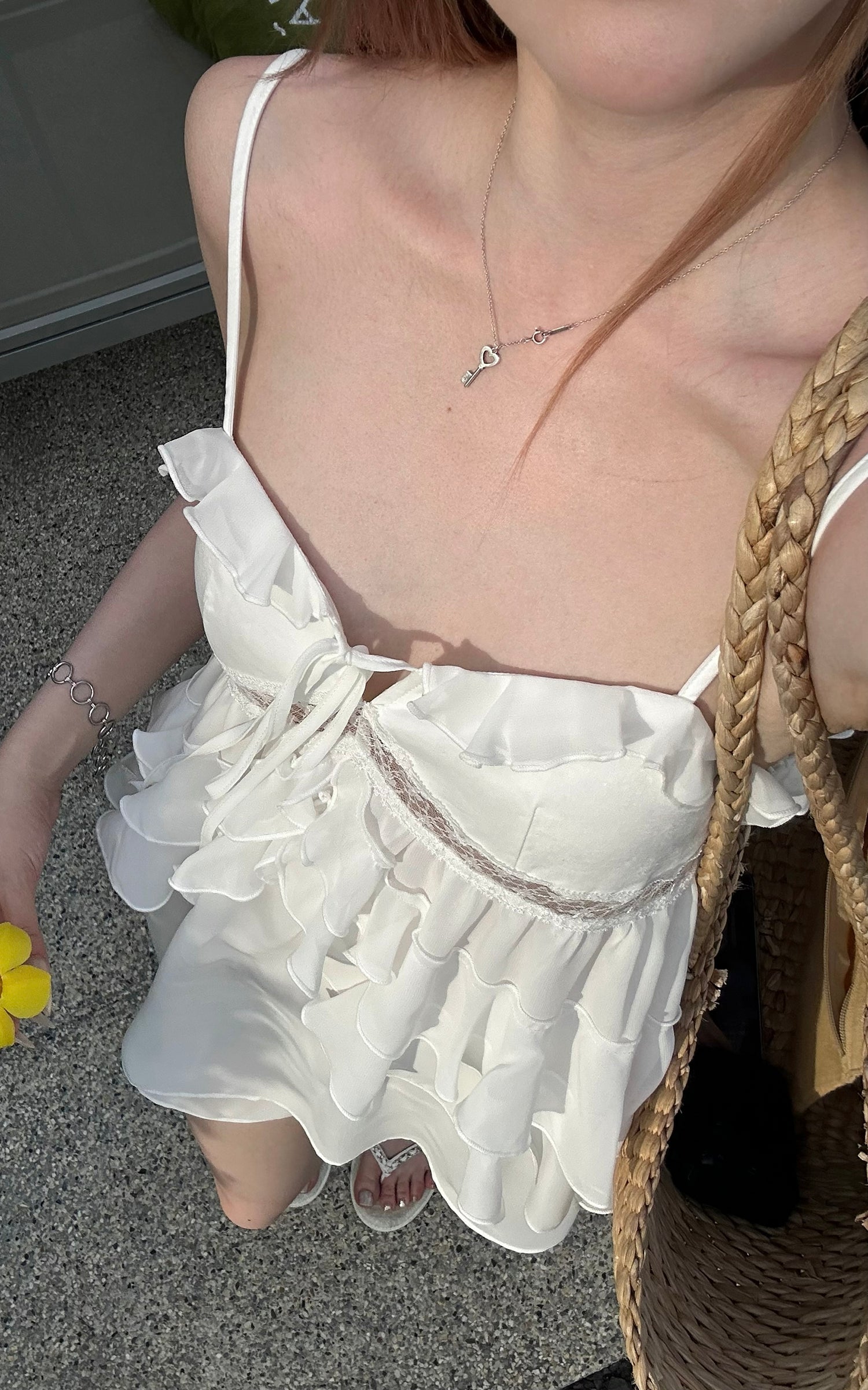 Rase Le Sol Silent Petals Lace-Trim Ruffle Mini Dress