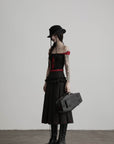 DOINDULGE Ruffle Waist Pleated Midi Skirt