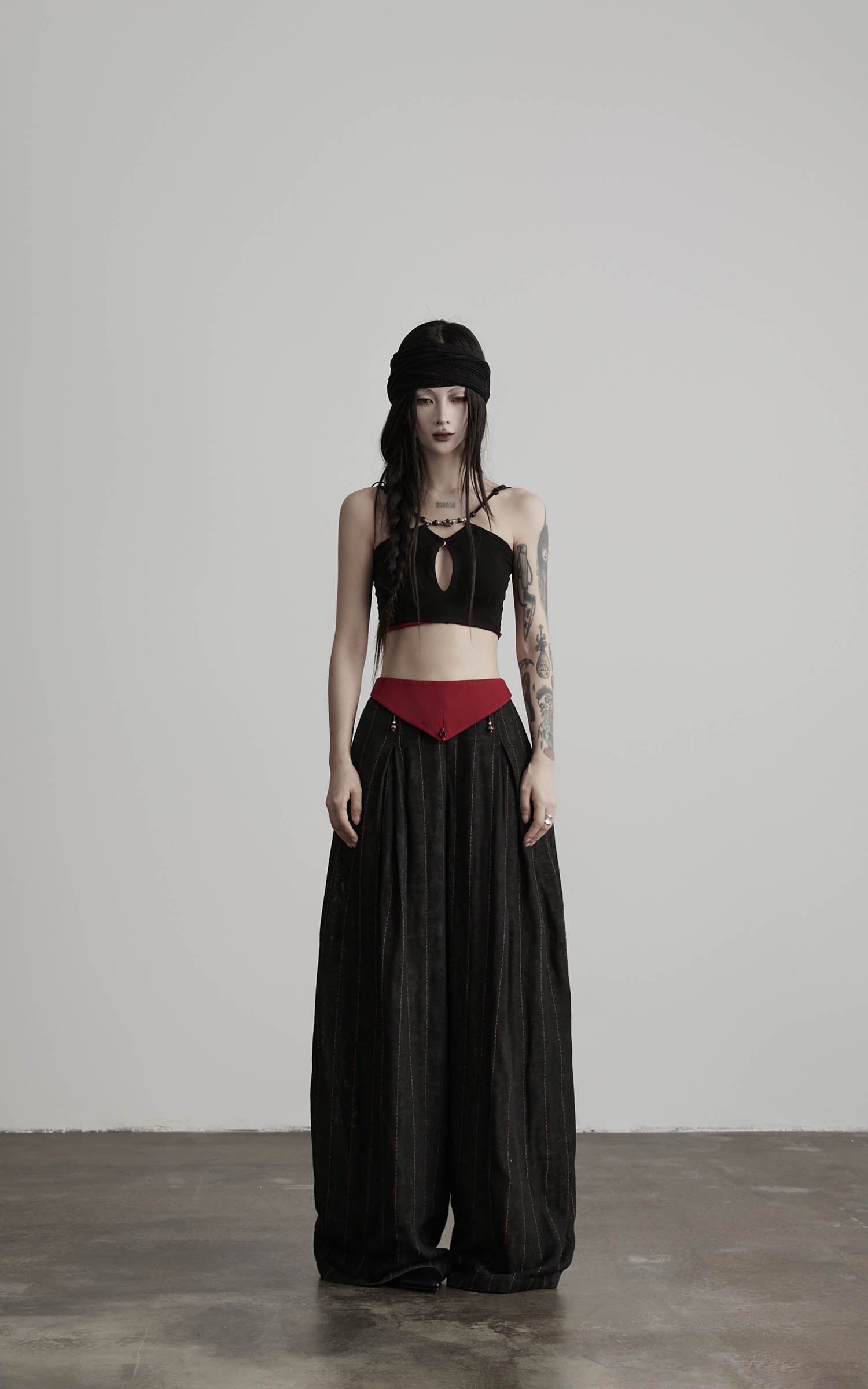 DOINDULGE Low-Rise Stripe Wide Leg Pants