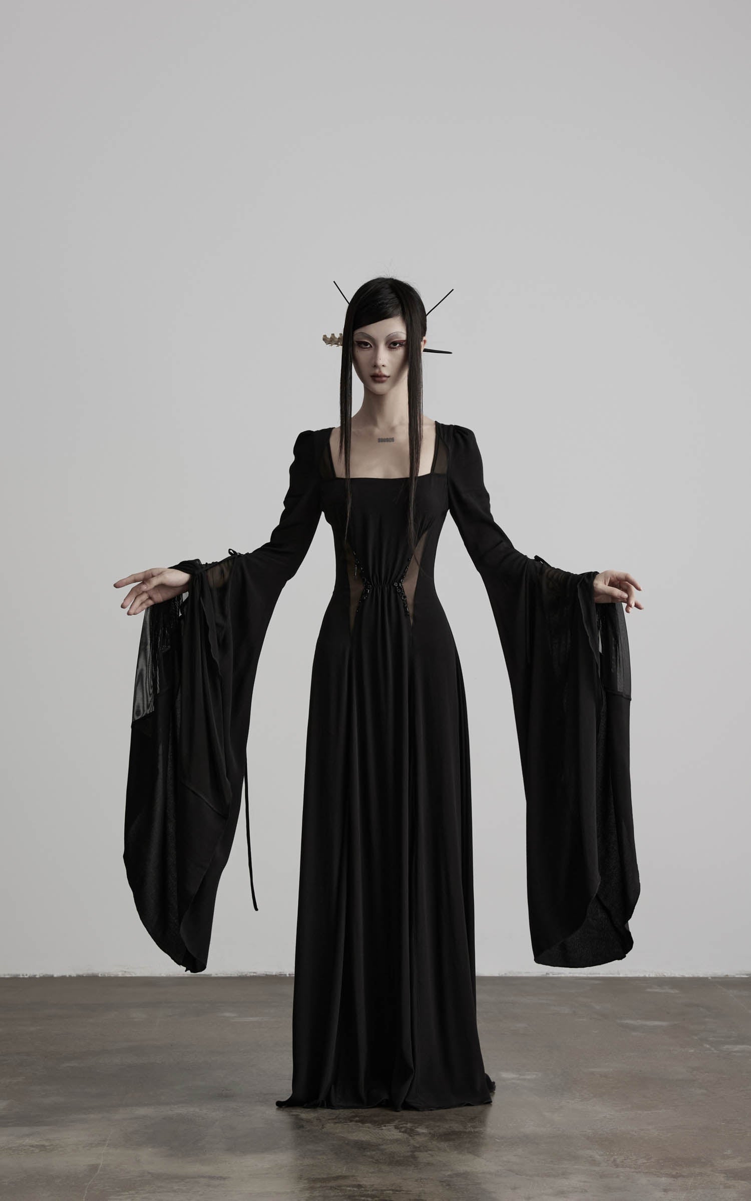 DOINDULGE Flare Sleeve Square Neck Maxi Dress