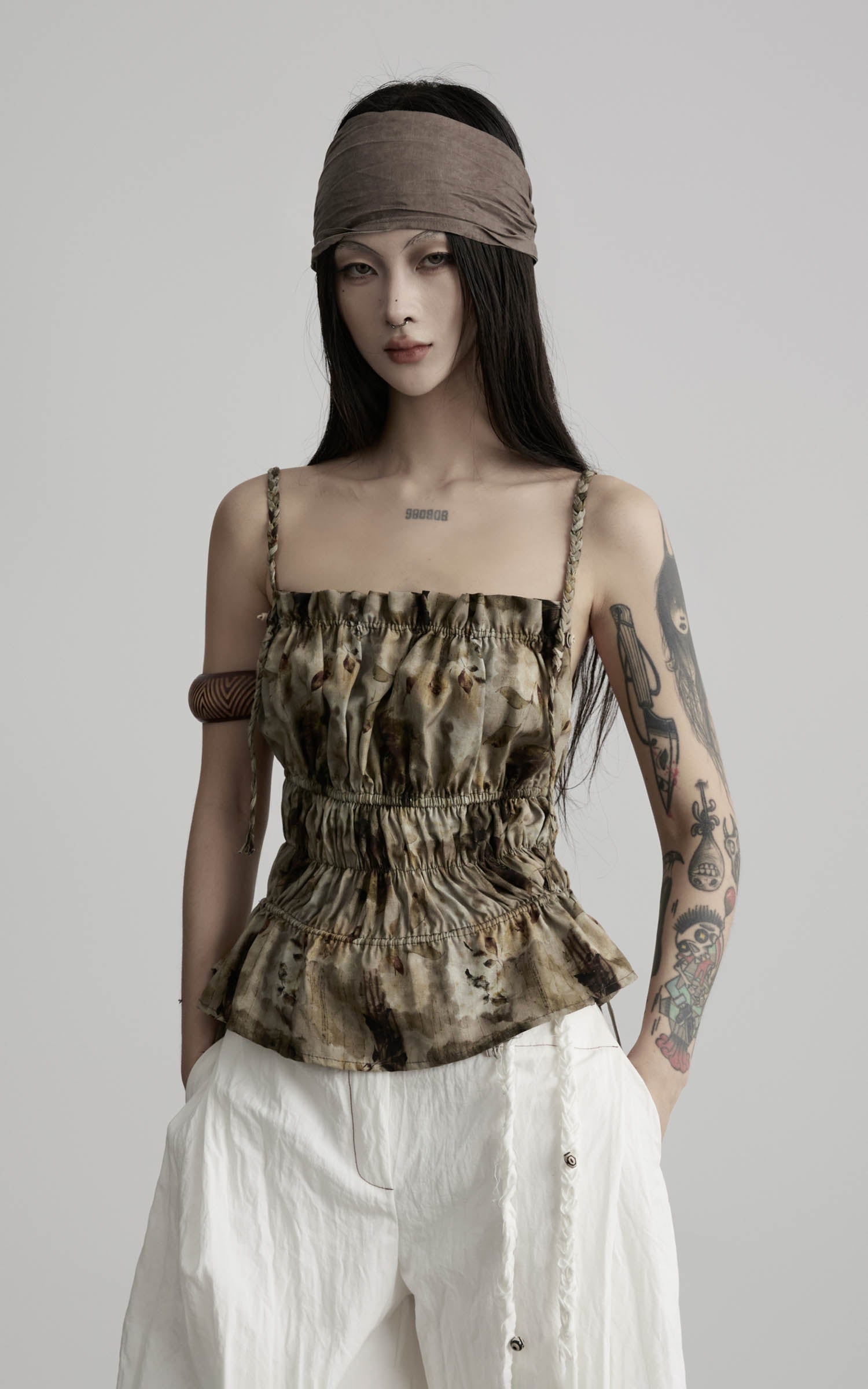 DOINDULGE Ruched Printed Cami Top
