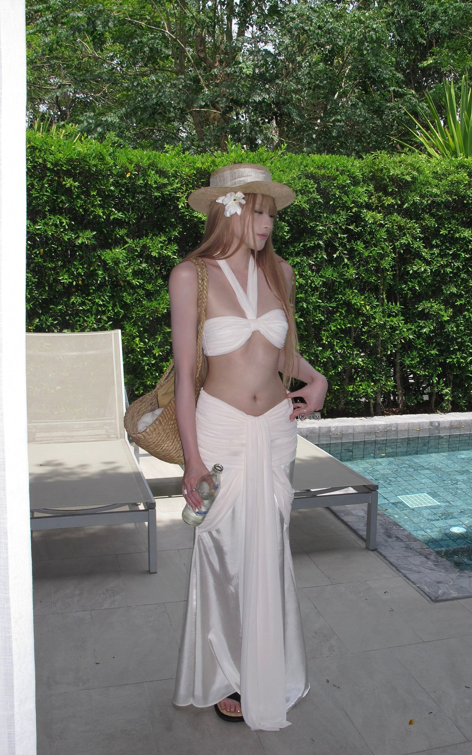 Rase le sol Ruched Halter Top &amp; Draped Maxi Skirt Set