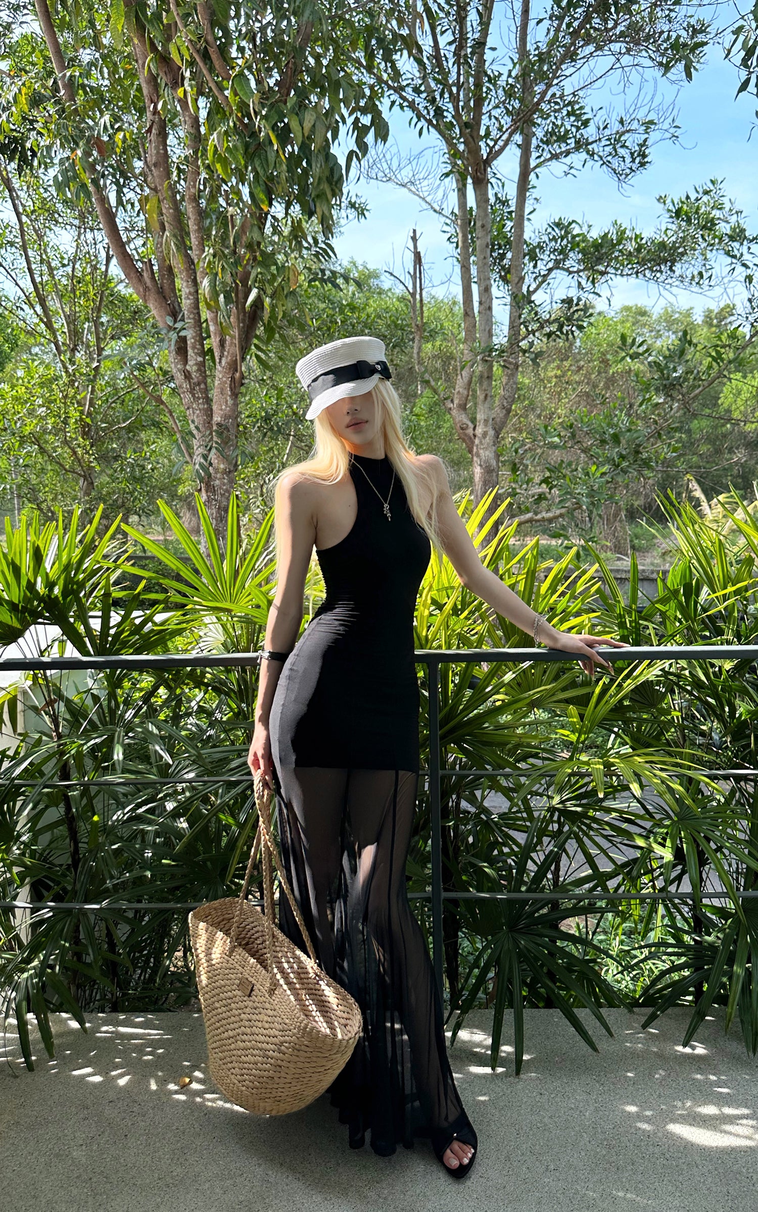 Rase Le Sol Sheer Mermaid Halter Dress
