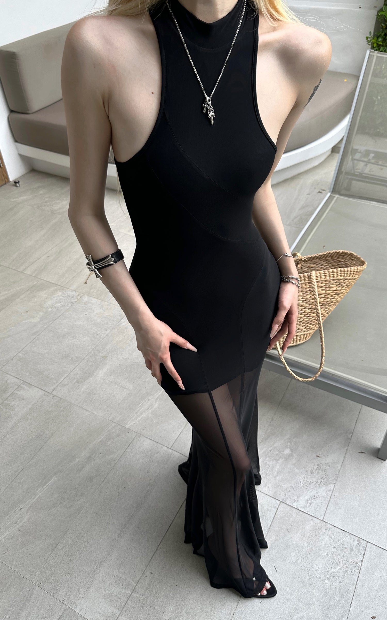 Rase Le Sol Sheer Mermaid Halter Dress