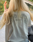 Rase le sol T-shirt graphique vintage délavé "Amor Fati"