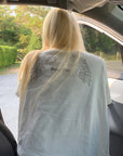 Rase le sol T-shirt graphique vintage délavé "Amor Fati"