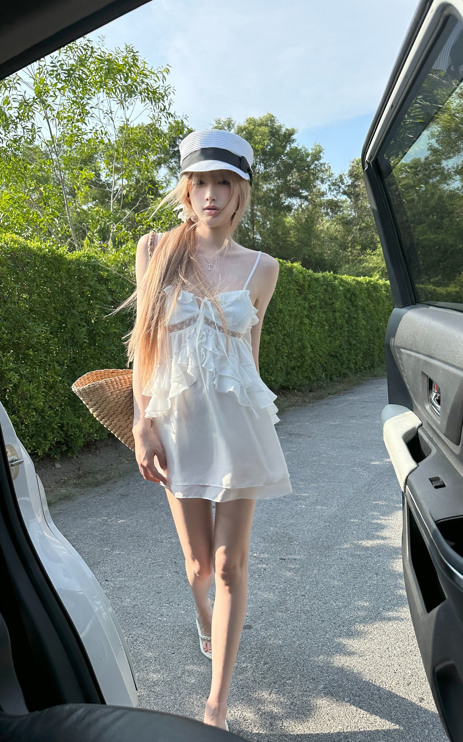 Rase Le Sol Silent Petals Lace-Trim Ruffle Mini Dress