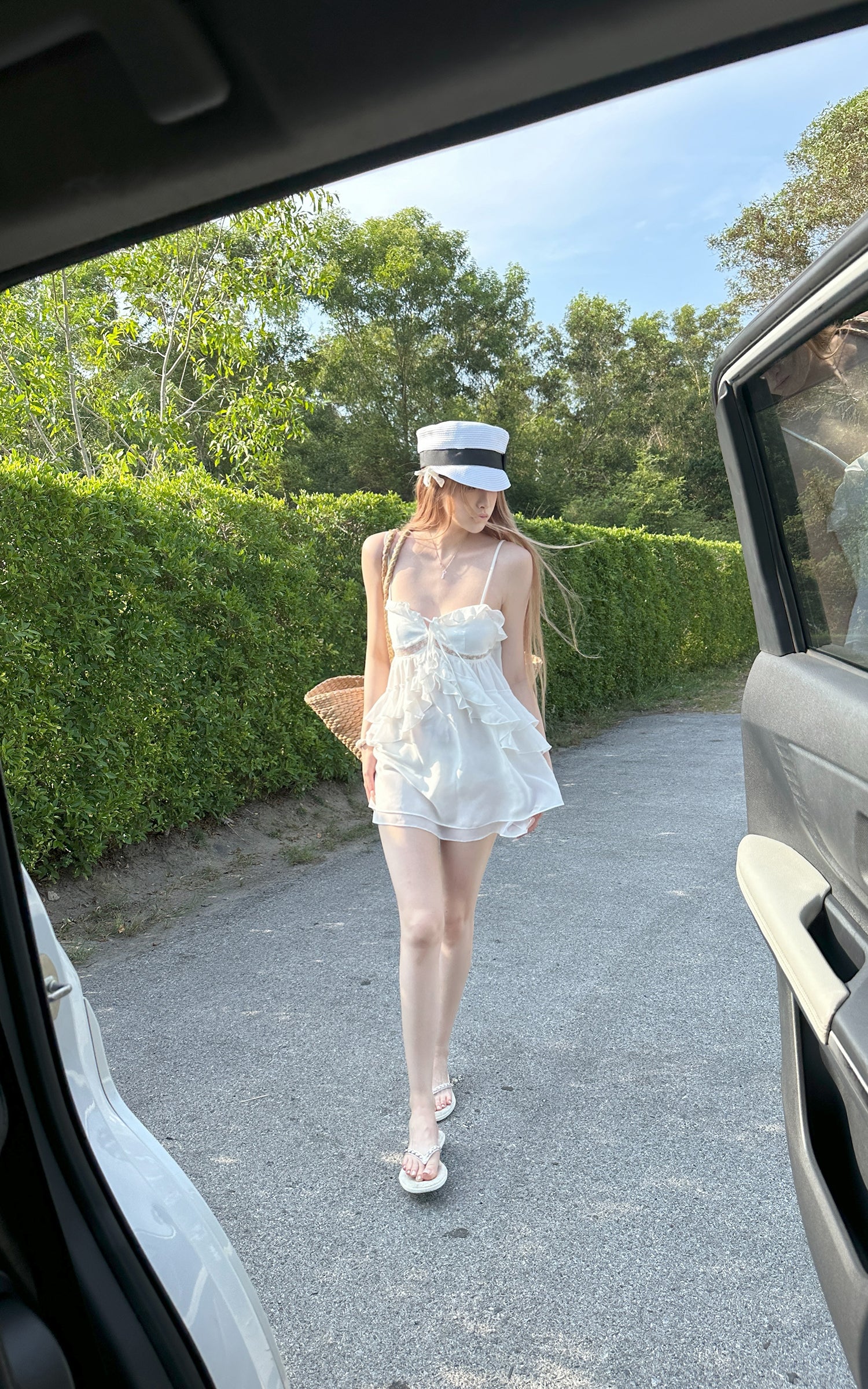 Rase Le Sol Silent Petals Lace-Trim Ruffle Mini Dress