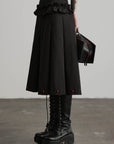DOINDULGE Ruffle Waist Pleated Midi Skirt