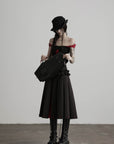 DOINDULGE Ruffle Waist Pleated Midi Skirt