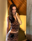 0122stepll Leopard Mesh Halter Top & Sheer Maxi Skirt Set