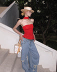Rase le sol Scarlet Cross-Halter Tube Top