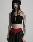 DOINDULGE Reversible Beaded Keyhole Camisole Bell Pendant Crop Top