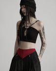 DOINDULGE Reversible Beaded Keyhole Camisole Bell Pendant Crop Top