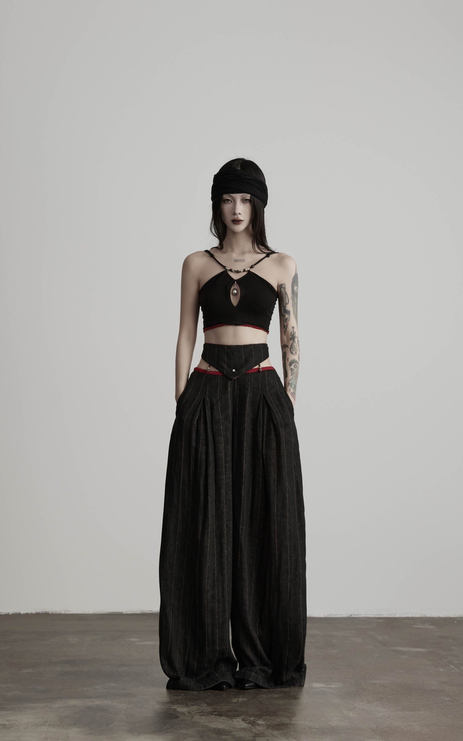 DOINDULGE Low-Rise Stripe Wide Leg Pants