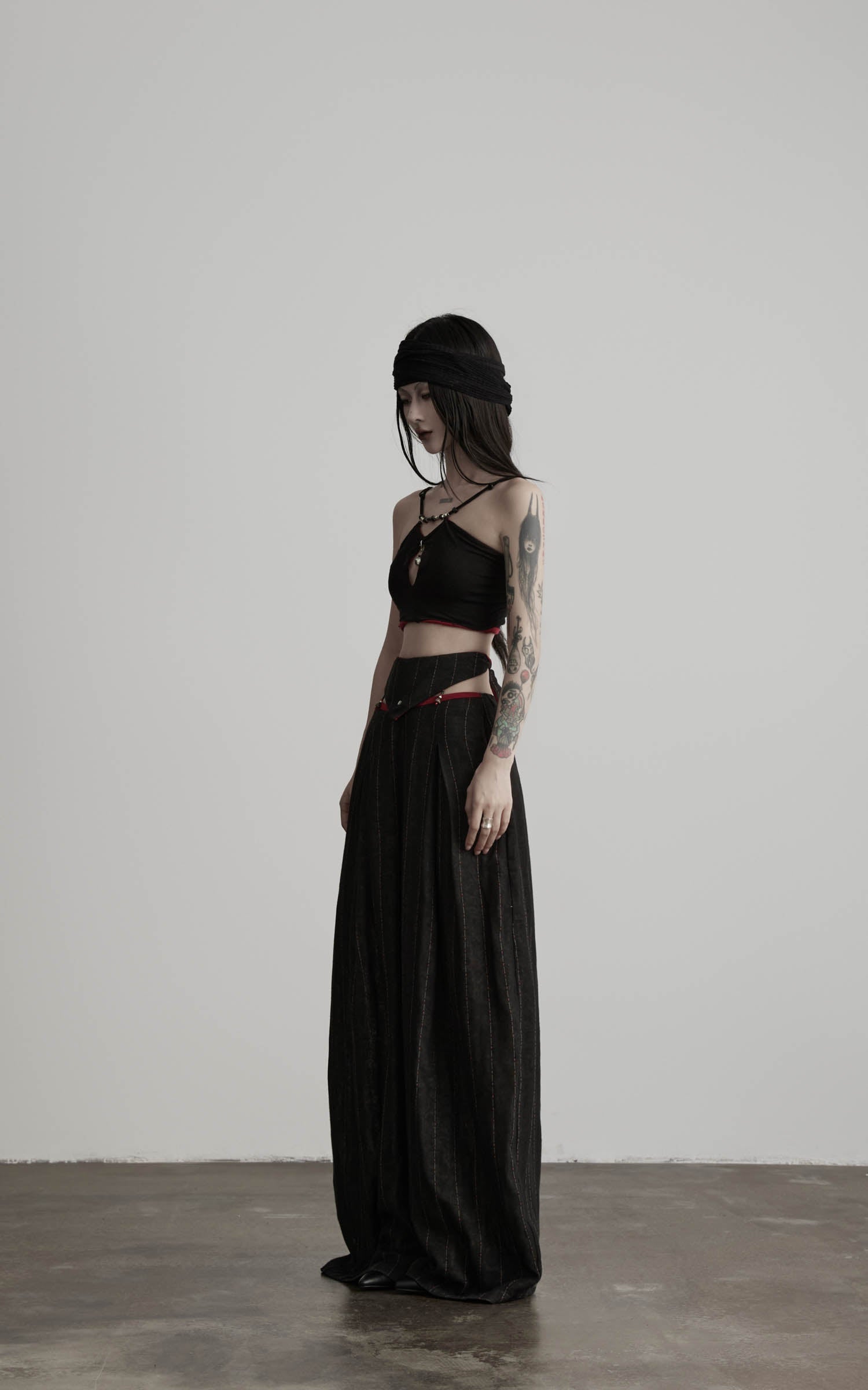 DOINDULGE Low-Rise Stripe Wide Leg Pants