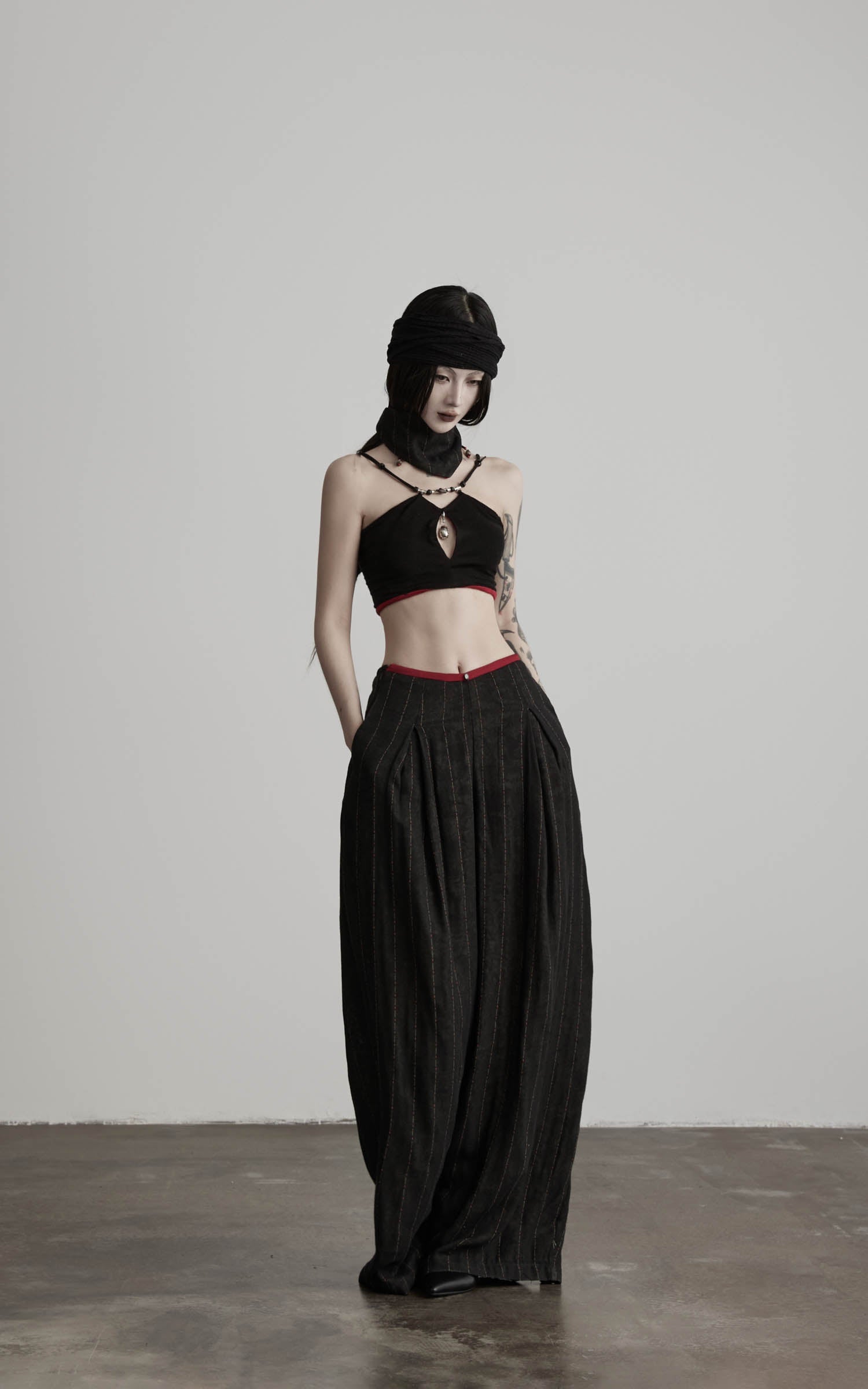 DOINDULGE Low-Rise Stripe Wide Leg Pants