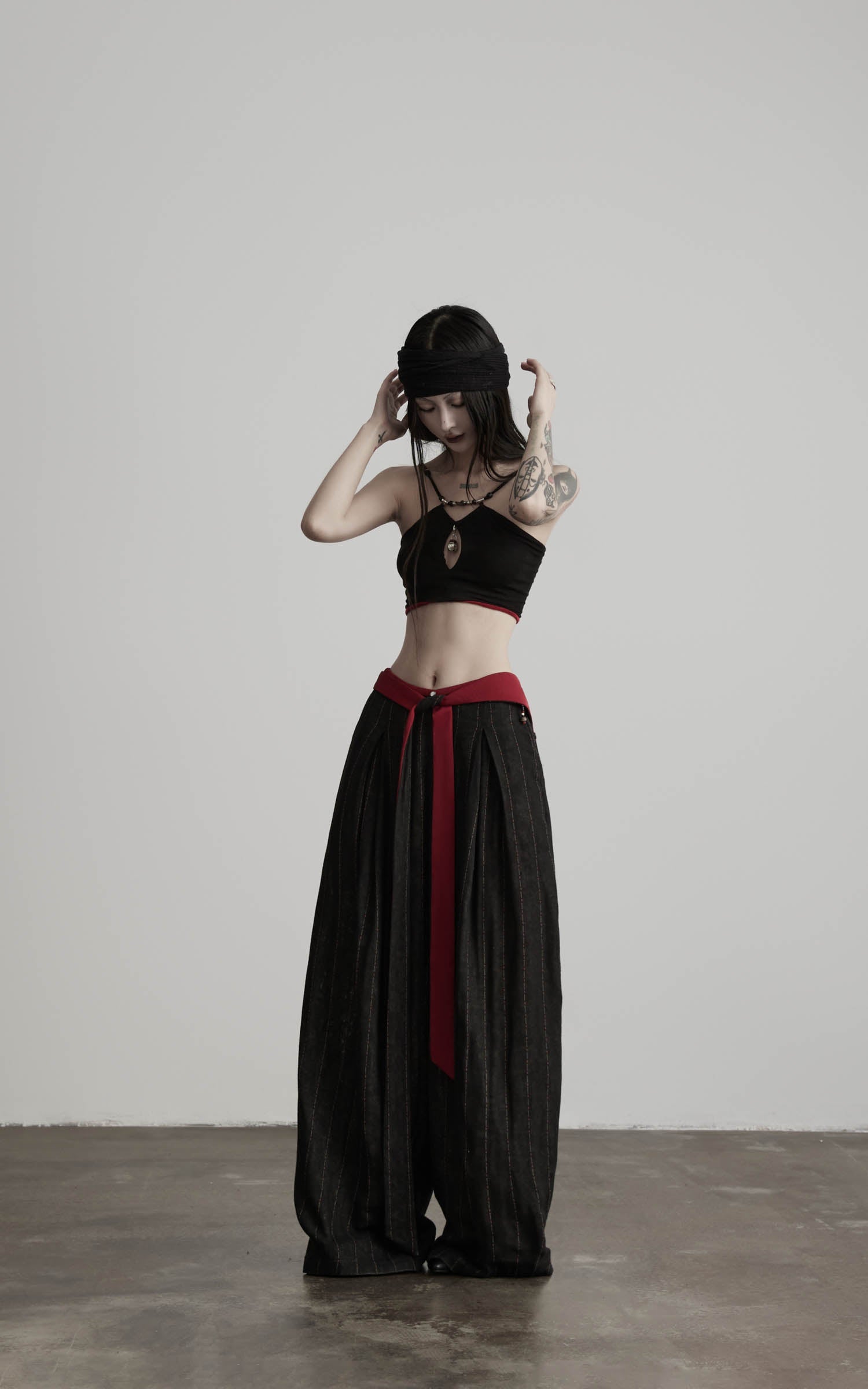 DOINDULGE Low-Rise Stripe Wide Leg Pants