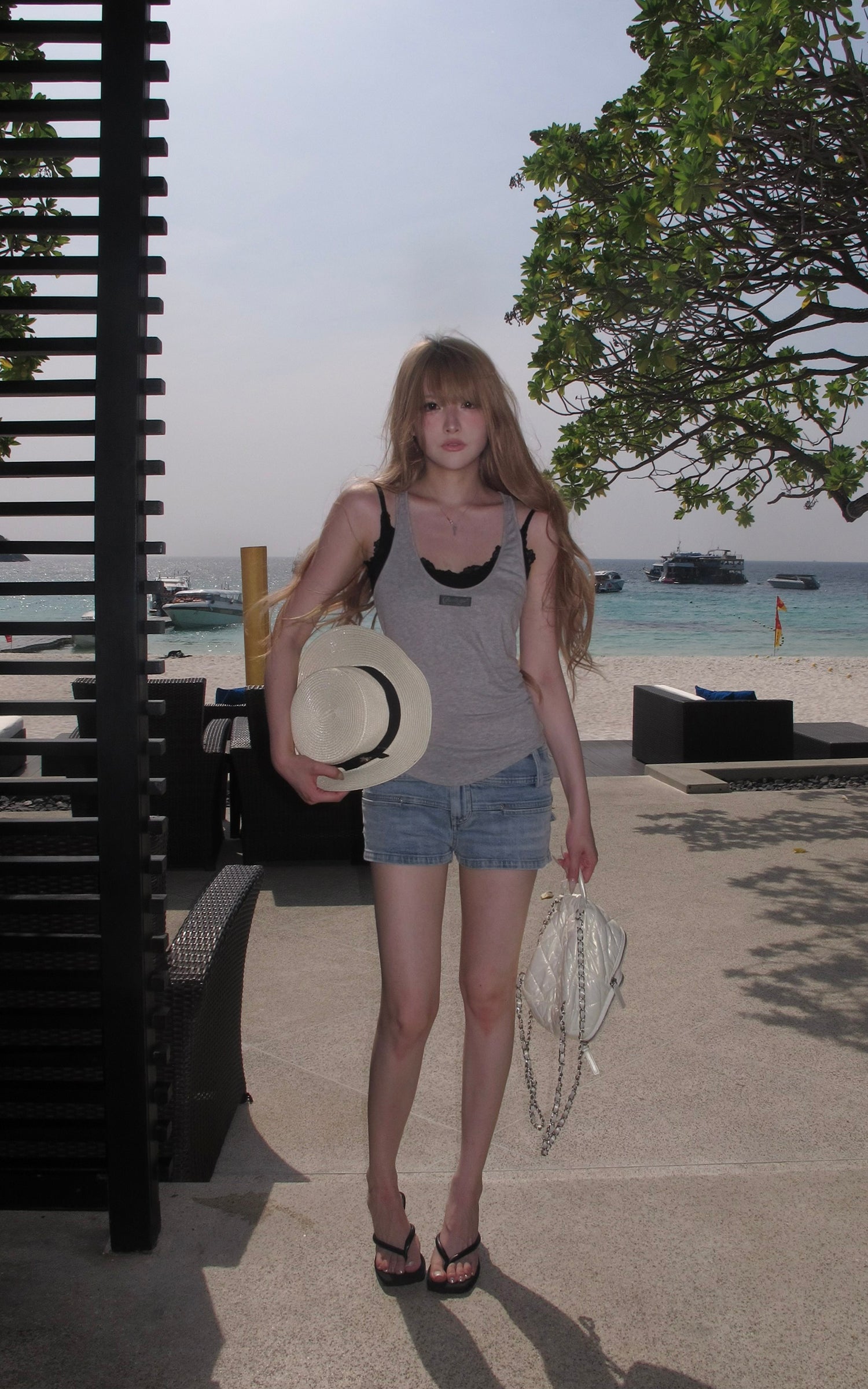 Rase le sol Printed Low-Rise Denim Shorts