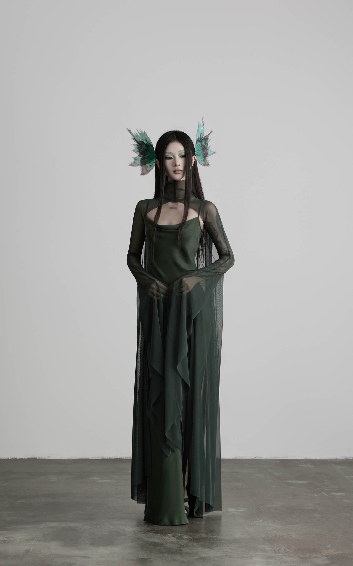 DOINDULGE Slip Maxi Dress Mesh Cape Set