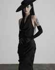 DOINDULGE Halter Cowl Neck Maxi Dress