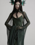 DOINDULGE Slip Maxi Dress Mesh Cape Set