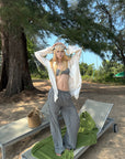 Rase le sol Striped Halter Bra and Relaxed Draped Lounge Pants Set