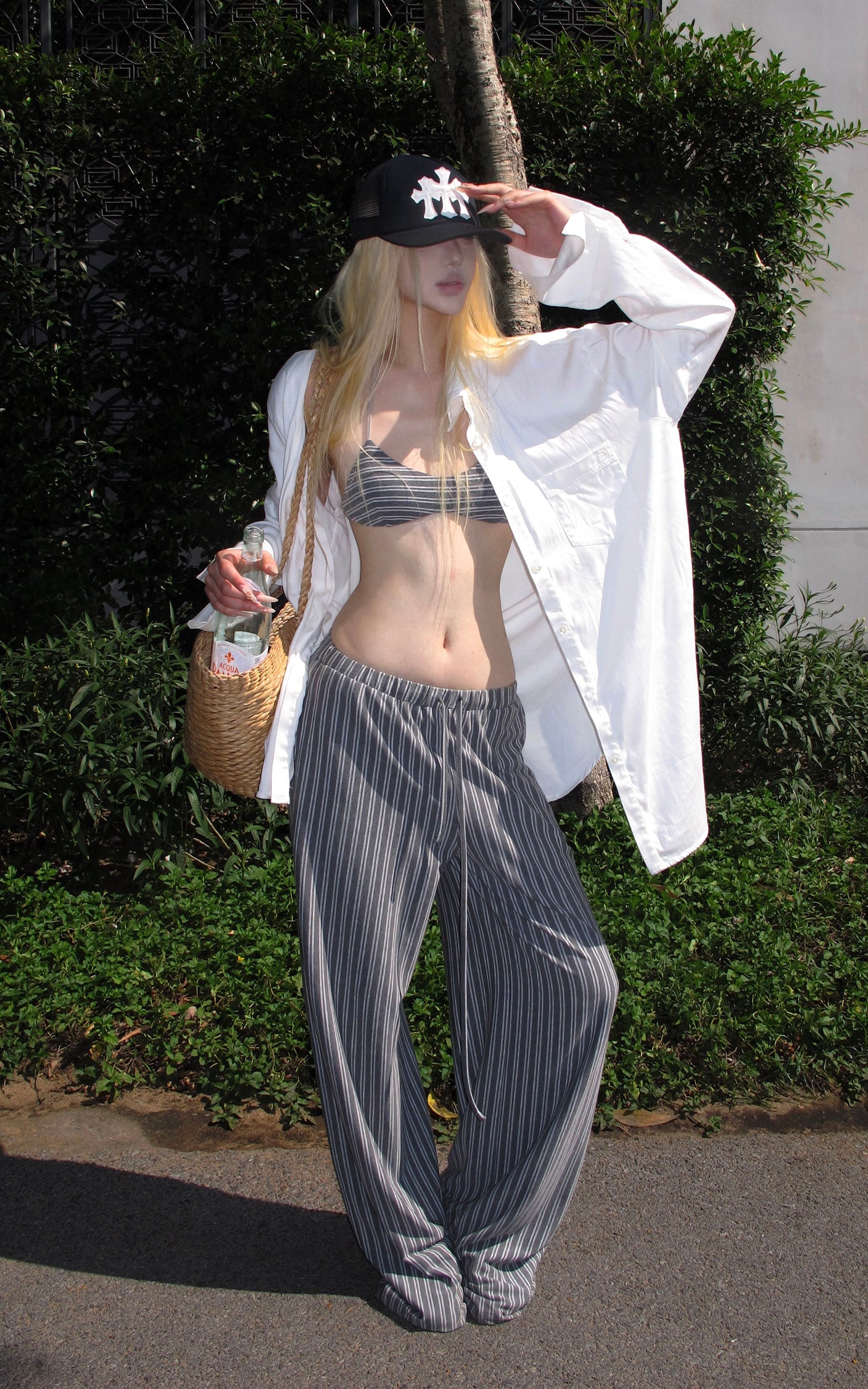 Rase le sol Striped Halter Bra and Relaxed Draped Lounge Pants Set
