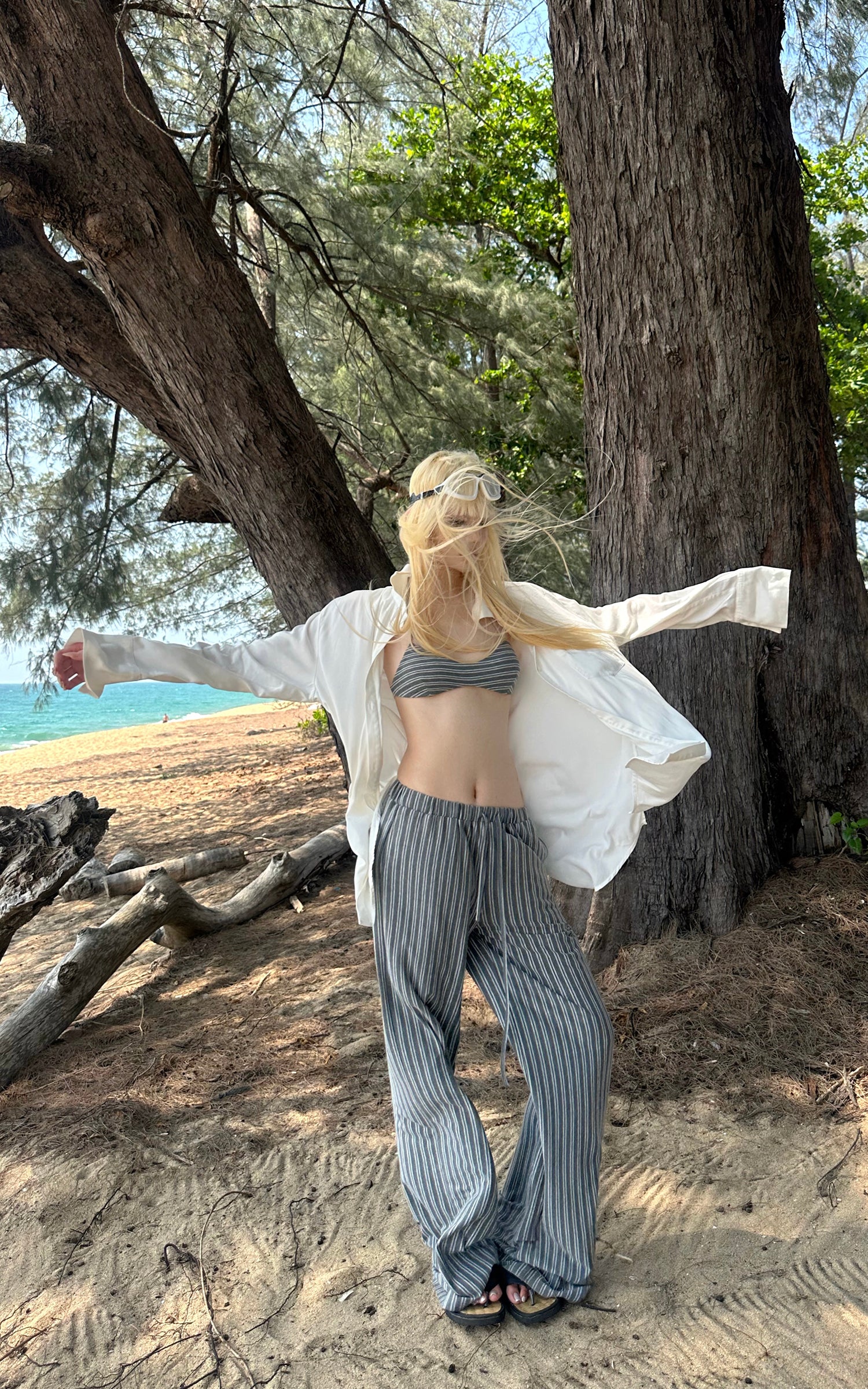 Rase le sol Draped Oversized White Shirt