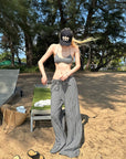 Rase le sol Striped Halter Bra and Relaxed Draped Lounge Pants Set