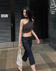 Hydrae Dark Indigo Embroidered Cropped Flare Denim Pants