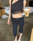Hydrae Dark Indigo Embroidered Cropped Flare Denim Pants