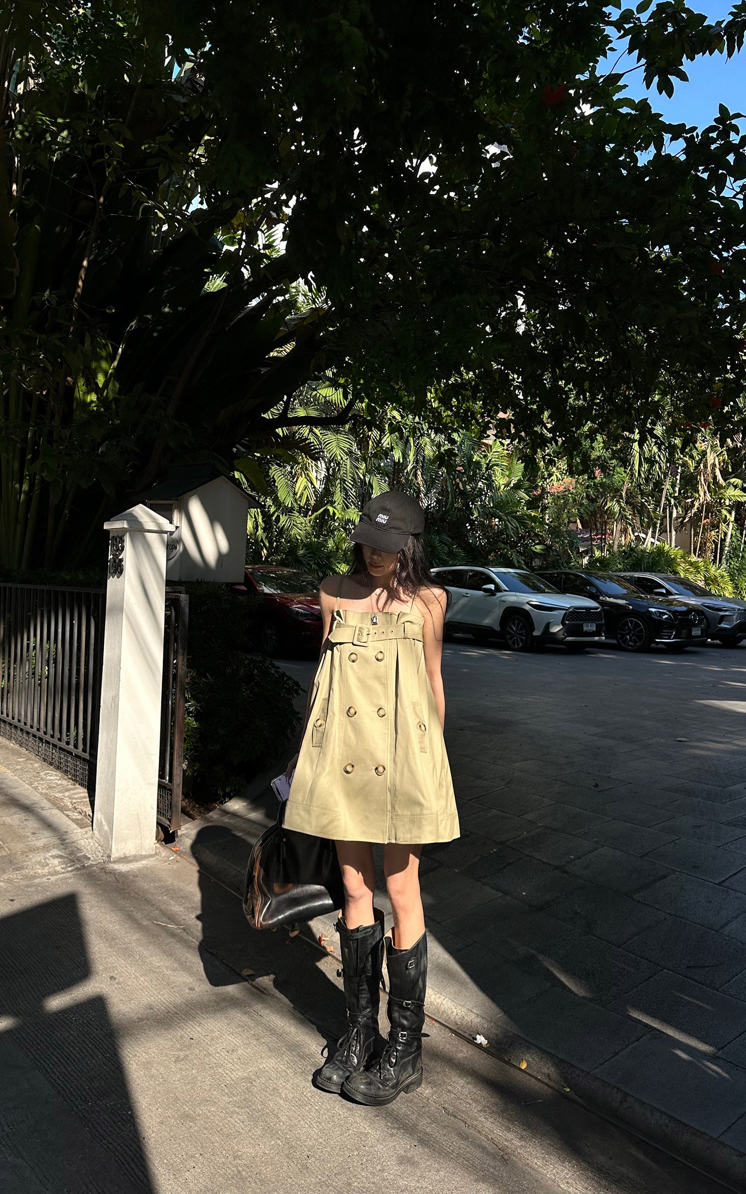 WARDEN EDGE Trench-Inspired Strap Mini Dress