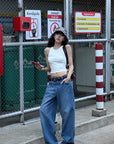 WARDEN EDGE Washed Curve-Leg Wide Denim pants
