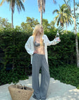 Rase le sol Striped Halter Bra and Relaxed Draped Lounge Pants Set