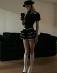 Rase le sol Lace Trim Fitted Top & Layered Mini Skirt Set