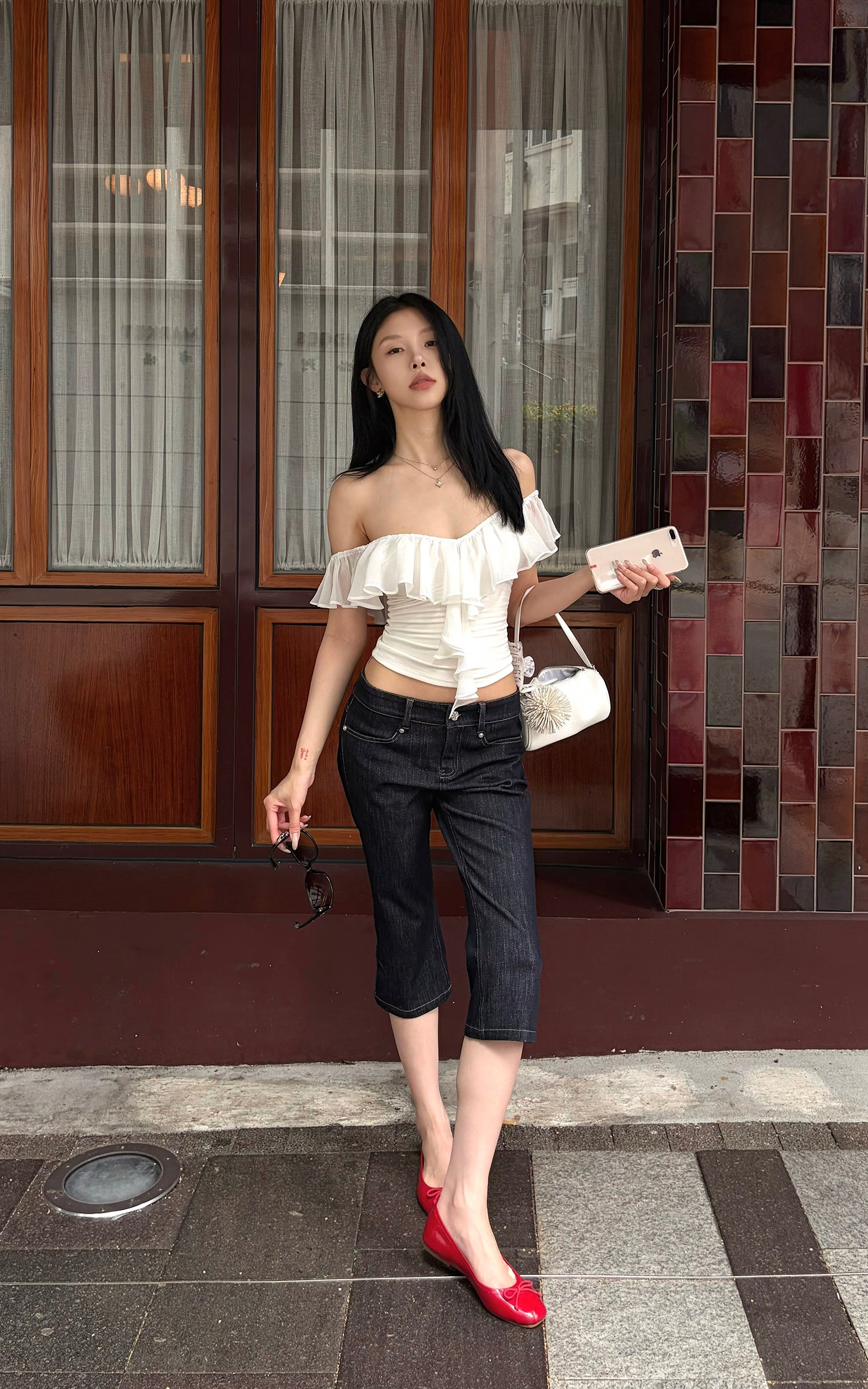 Hydrae Dark Indigo Embroidered Cropped Flare Denim Pants