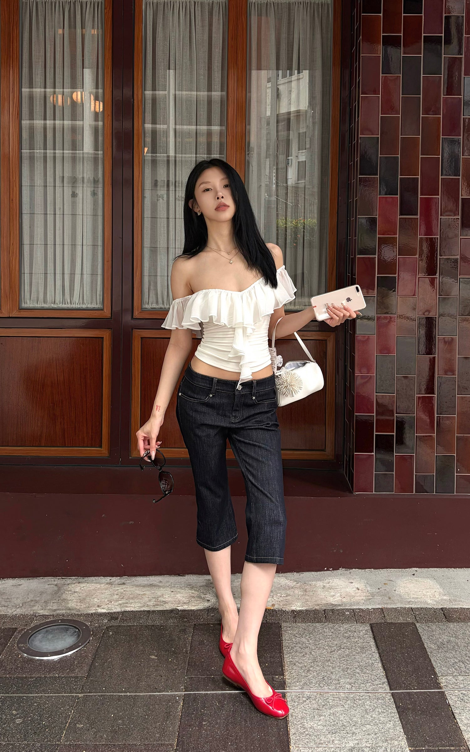 Hydrae Romantic Off Shoulder Chiffon Ruffle Ruched Top