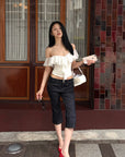 Hydrae Romantic Off Shoulder Chiffon Ruffle Ruched Top