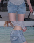 Rase le sol Printed Low-Rise Denim Shorts