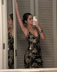 ROVENTE Lace Sequin Sheer Bodycon Maxi Dress