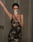 ROVENTE Lace Sequin Sheer Bodycon Maxi Dress