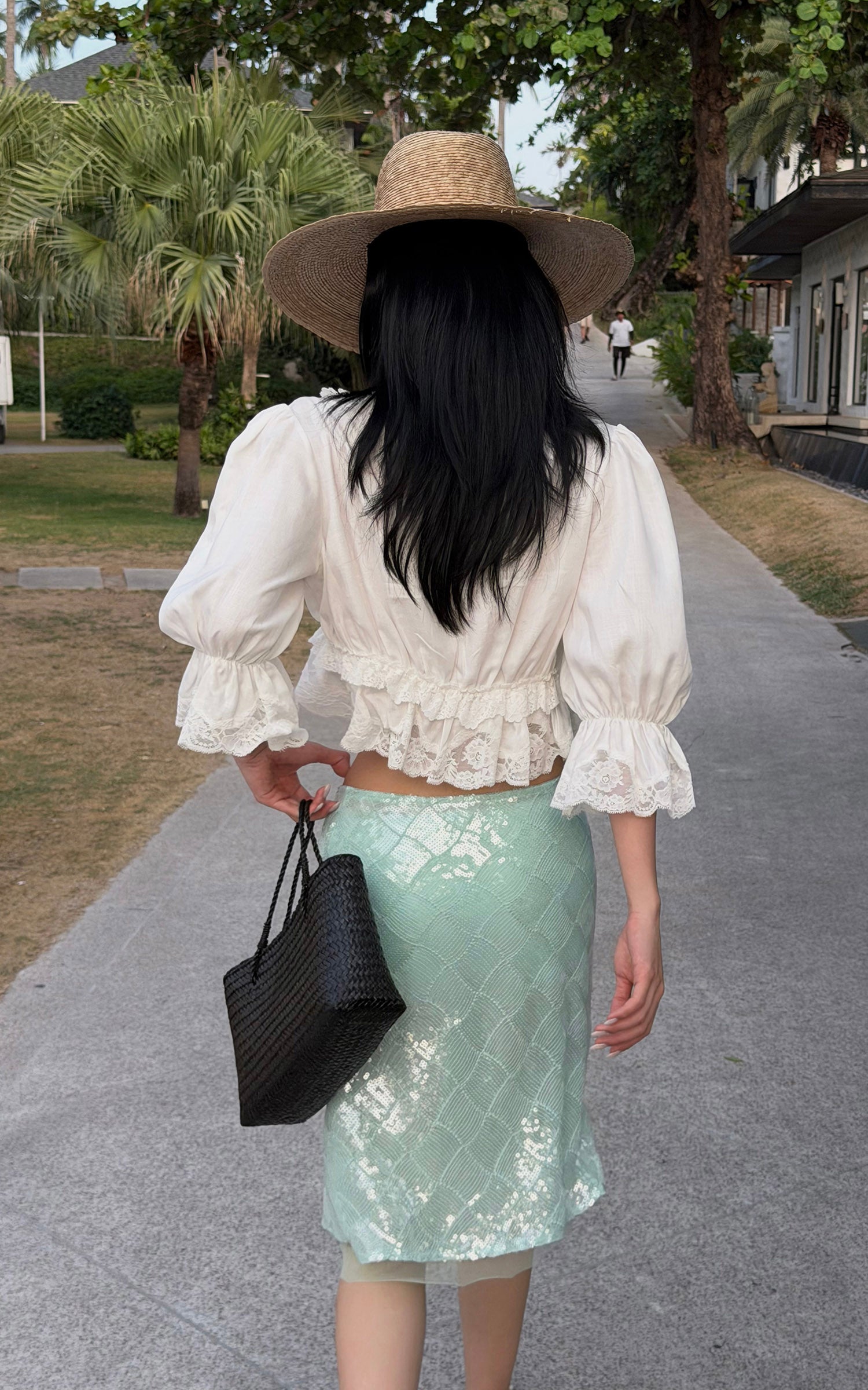 ROVENTE Jupe midi en tulle transparent à sequins menthe