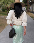 ROVENTE Jupe midi en tulle transparent à sequins menthe