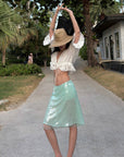ROVENTE Jupe midi en tulle transparent à sequins menthe
