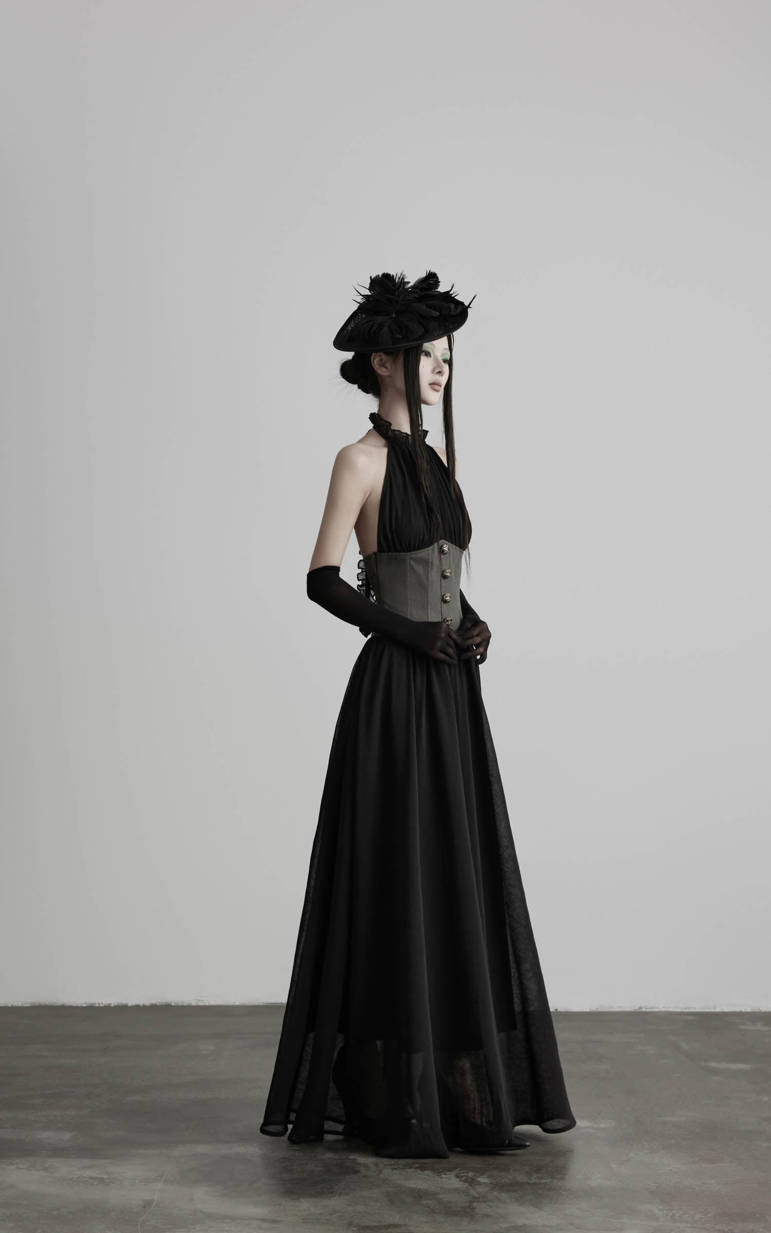 DOINDULGE Gathered Halter Corset Maxi Dress