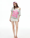 IAMXIAA Off-Shoulder Graphic Slouch Tee